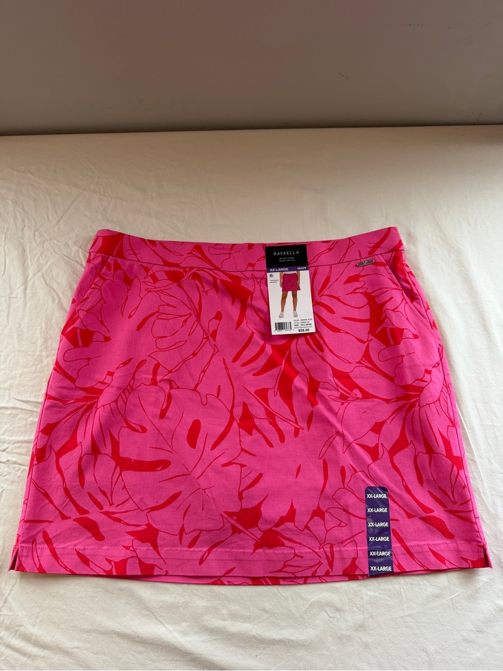 Rafaella Pink with Red Leaf-Print Mini Skirt